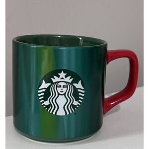 Starbucks Coffee Mug 2022 Green Marble Ombre Mermaid Red Handle Siren Logo 11oz